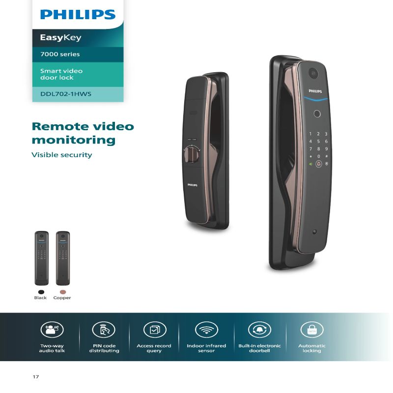 7000 Series 3D Face Recognition Smart Door Lock – Philips EasyKey Egypt (Copper & Black)